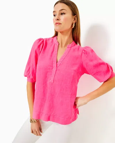 Lilly Pulitzer Mialeigh Linen Top In Passion Fruit Pink