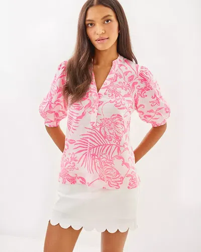 Lilly Pulitzer Mialeigh Linen Top In Rousseau Pink Glisten In The Sun