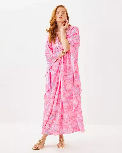 Lilly Pulitzer Mindy Beaded Silk Maxi Caftan In Rousseau Pink Zen Garden