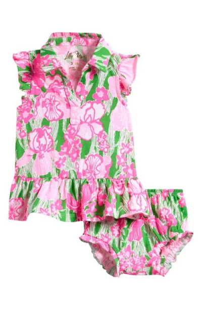Lilly Pulitzer Babies' ® Mini Riegan Floral Flutter Sleeve Cotton Polo Dress With Bloomers In Pink