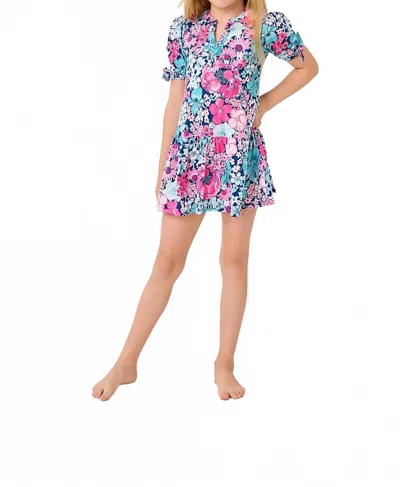Lilly Pulitzer Kids' Mini Shae Puff Sleeves Dress In Starlight Navy In All Her Glory Sale In Multi