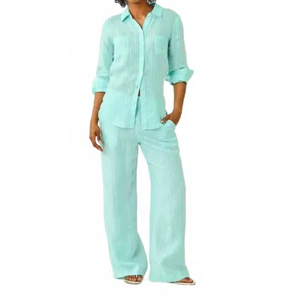 Lilly Pulitzer Mirabella Linen Palazzo Pants In Mint Condition X Capri Blue Saint Tropez Stripe In Multi