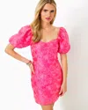 Lilly Pulitzer Morena Short Sleeve Romper In Passion Fruit Pink Leaf An Impression Jacquard