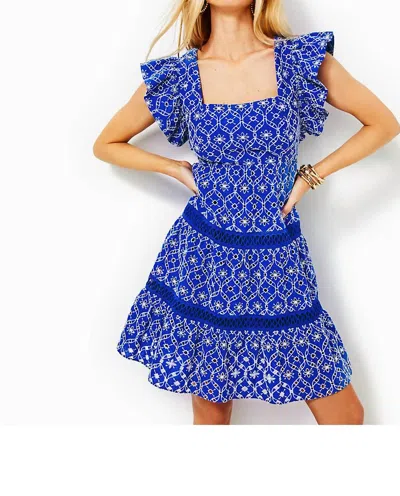 Lilly Pulitzer Morrie Ruffle Sleeve Eyelet Dress In Blue Grotto Flutter Eyelet