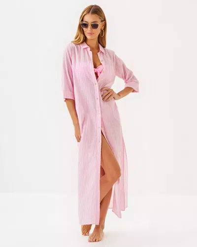 Lilly Pulitzer Natalie Maxi Cover-up In Conch Shell Pink Ltwt Oxford Stripe