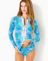 Lilly Pulitzer Nayte Rashguard Swim Top In Las Olas Aqua Strong Current Sea Engineered Swim Top