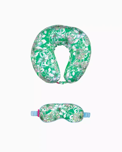 Lilly Pulitzer Neck Pillow And Eye Mask Set In Spearmint Blossom Views
