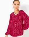 Lilly Pulitzer Noraleen Silk Top In Malbec Red Fish Clip Chiffon