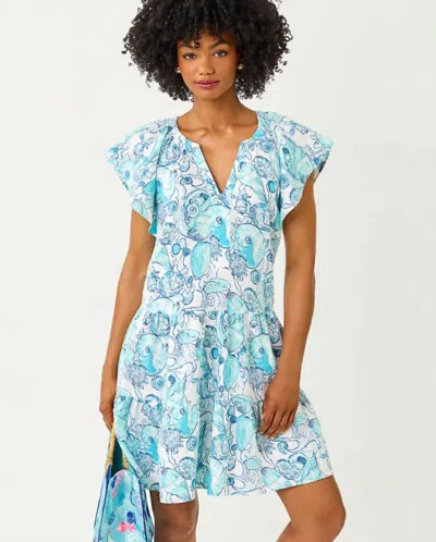 Lilly Pulitzer Norella Linen Dress In Resort White Shell Shine In Blue