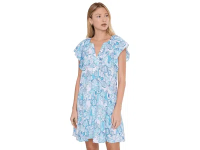 Lilly Pulitzer Norella Linen Dress Women's Dress Resort White Shell Shine: Md In Blue