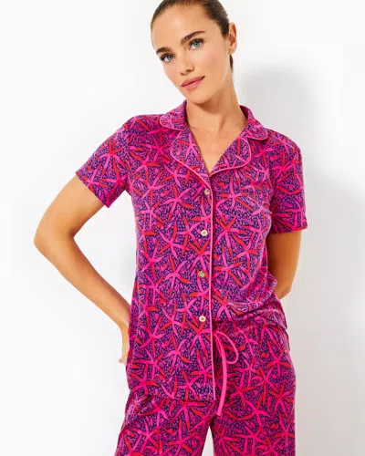 Lilly Pulitzer Pajama Button-up Top In Passion Fruit Pink Star Searching