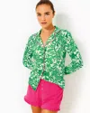 Lilly Pulitzer Pajama Knit Button-up Top In Fiddle Leaf Green Lil Escape Plan Pjs