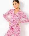 Lilly Pulitzer Pajama Knit Button-up Top In Raspberry Rouge Animal Magnetism