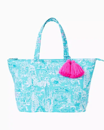 Lilly Pulitzer Palm Beach Zip Up Tote In Shorely Blue Nyc Toile