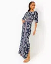 Lilly Pulitzer Parigi Boat Neck Maxi Dress In Low Tide Navy Coastal Locale Engineered Knit Dress