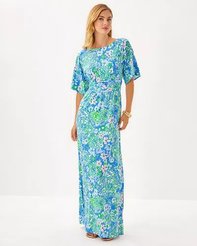 Lilly Pulitzer Parigi Boat Neck Maxi Dress In Sunwashed Blue Plumes In Bloom