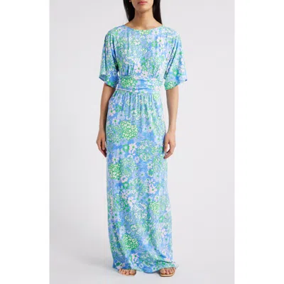 Lilly Pulitzer Parigi Boat Neck Maxi Dress In Sunwashed Blue Plumes In Bloom