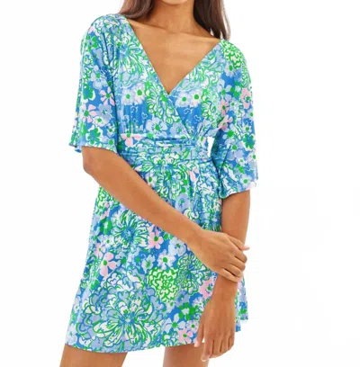LILLY PULITZER PARIGI KNIT SKORT ROMPER IN SUNWASHED BLUE PLUMES IN BLOOM