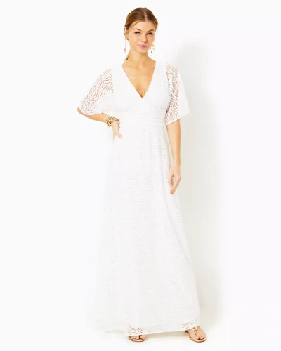 Lilly Pulitzer Parigi Lace Maxi Dress In Resort White Scalloped Shell Lace