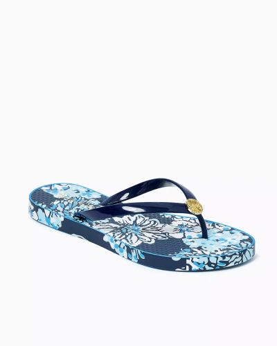 Lilly Pulitzer Pool Flip Flop In Low Tide Navy Bouquet All Day Shoe