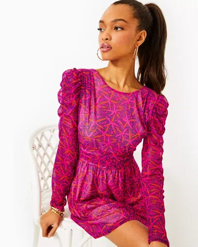 Lilly Pulitzer Preslie Long Sleeve Romper In Passion Fruit Pink Star Searching