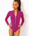 Lilly Pulitzer Randee Rashguard One-piece Swimsuit In Passion Fruit Pink Star Searching