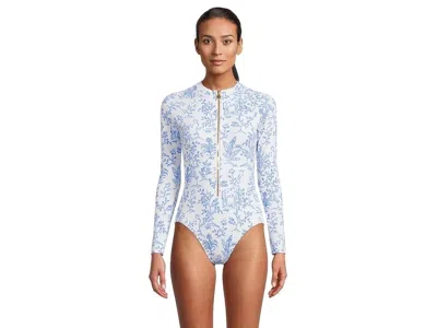 Lilly Pulitzer Randee Rashguard One-piece Swimsuits Womens White Blue Buu581 In Multi