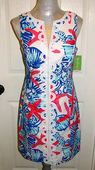 Pre-owned Lilly Pulitzer Resort White She She Shells Janice Shift Dress Starfish 2 4 8