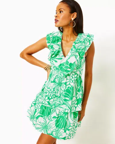 Lilly Pulitzer Ritamarie Cotton Ruffle Dress In Spearmint Oversized Kiss My Tulips