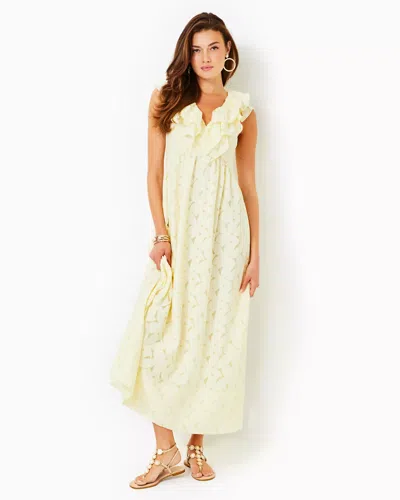 Lilly Pulitzer Ritamarie Ruffle Maxi Dress In Pastel Finch Yellow Flora Faille