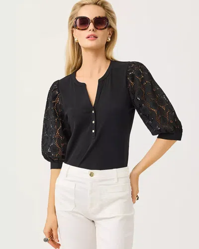 Lilly Pulitzer Ronson Eyelet Knit Top In Black