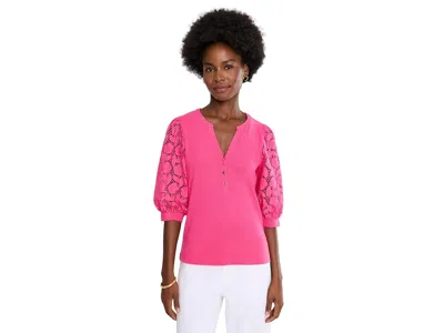 Lilly Pulitzer Ronson Eyelet Knit Top Women's Clothing Pink Aster: Lg, Cotton/modal/spandex