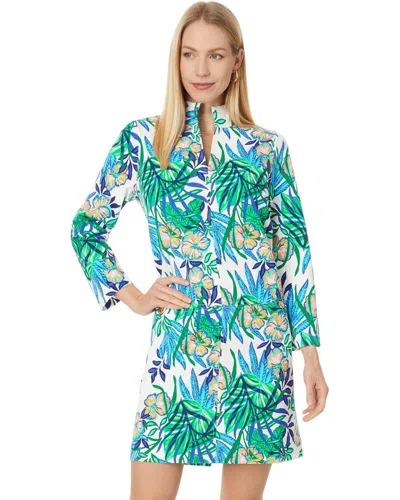 Lilly Pulitzer Rosie Dress Womens Multicolor Tropical Print V-neck Buu974 In Blue