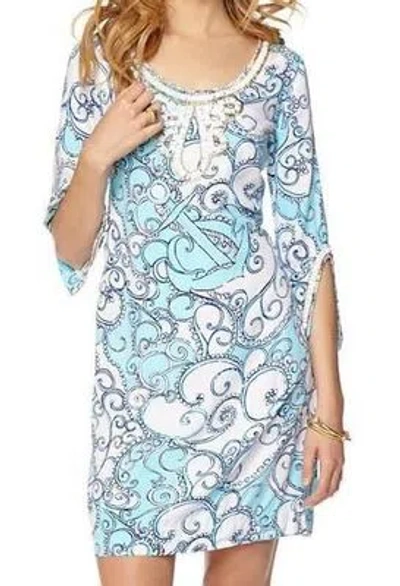 Pre-owned Lilly Pulitzer Sarah Beaded Tunic Dress Spa Blue Shape Up Ship Out Gold S