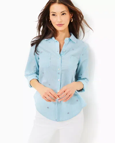 Lilly Pulitzer Sea View Button Down Top In Blue