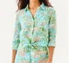 Lilly Pulitzer Sea View Button Down Top In Fresh Water Blue Sunbathers Bliss In Green