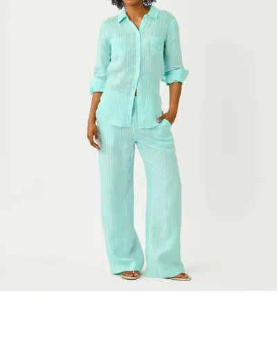 Lilly Pulitzer Sea View Button Down Top In Mint Condition X Capri Blue Saint Tropez Stripe In Multi