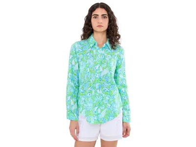 Lilly Pulitzer Sea View Button-down Women's Clothing Day Dream Blue Throw Me A Line: Sm (women's 4-6) In Green