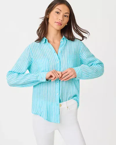 Lilly Pulitzer Sea View Linen Button Down Shirt In Blue