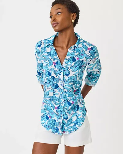 Lilly Pulitzer Sea View Linen Button Down Shirt In Blue