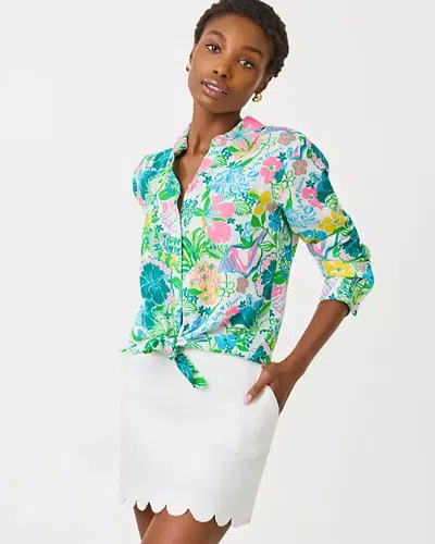 Lilly Pulitzer Sea View Linen Button Down Shirt In Green