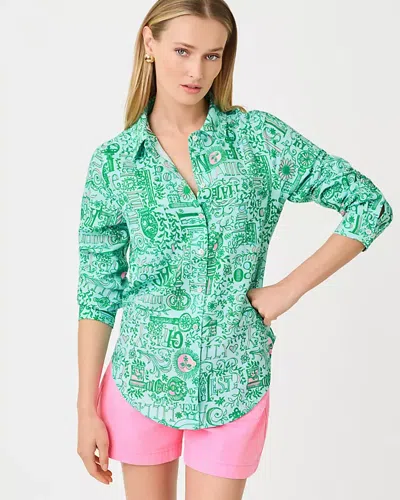 Lilly Pulitzer Sea View Linen Button Down Shirt In Green