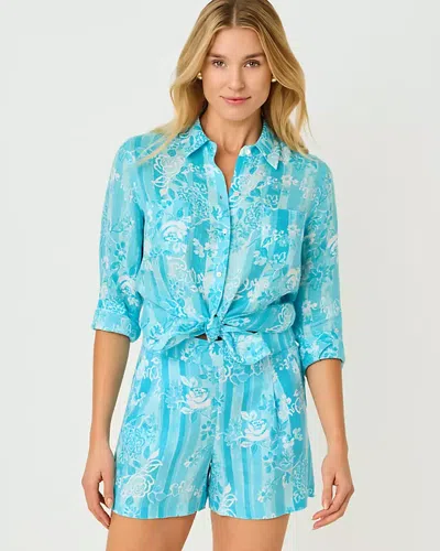Lilly Pulitzer Sea View Linen Button Down Shirt In Blue