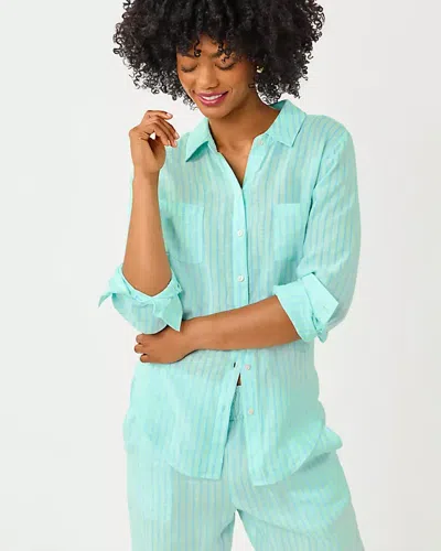 Lilly Pulitzer Sea View Linen Button Down Shirt In Blue