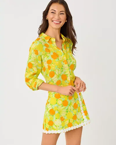 Lilly Pulitzer Sea View Linen Button Down Shirt In Green