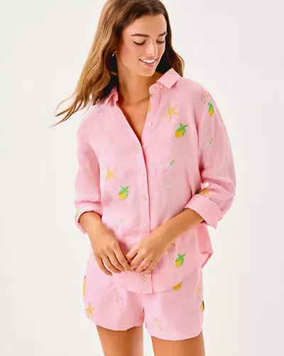 Lilly Pulitzer Sea View Linen Button Down Top In Pink