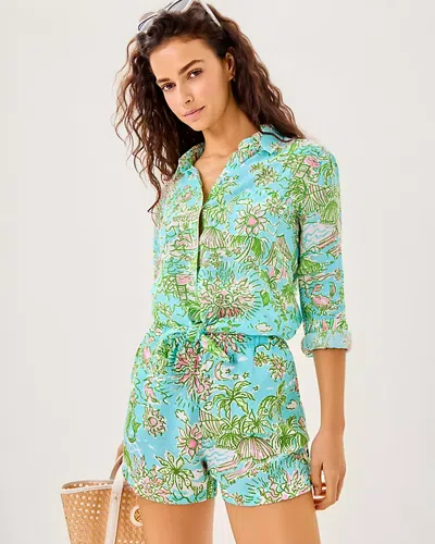 LILLY PULITZER SEA VIEW LINEN BUTTON DOWN TOP