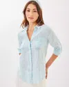 Lilly Pulitzer Sea View Linen Button Down Top In Bluette X Resort White Butterfly Pattern