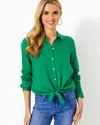 Lilly Pulitzer Sea View Linen Button Down Top In Fiddle Leaf Green