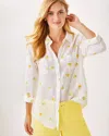 Lilly Pulitzer Sea View Linen Button Down Top In Honeycomb Lemon Bee Half Drop